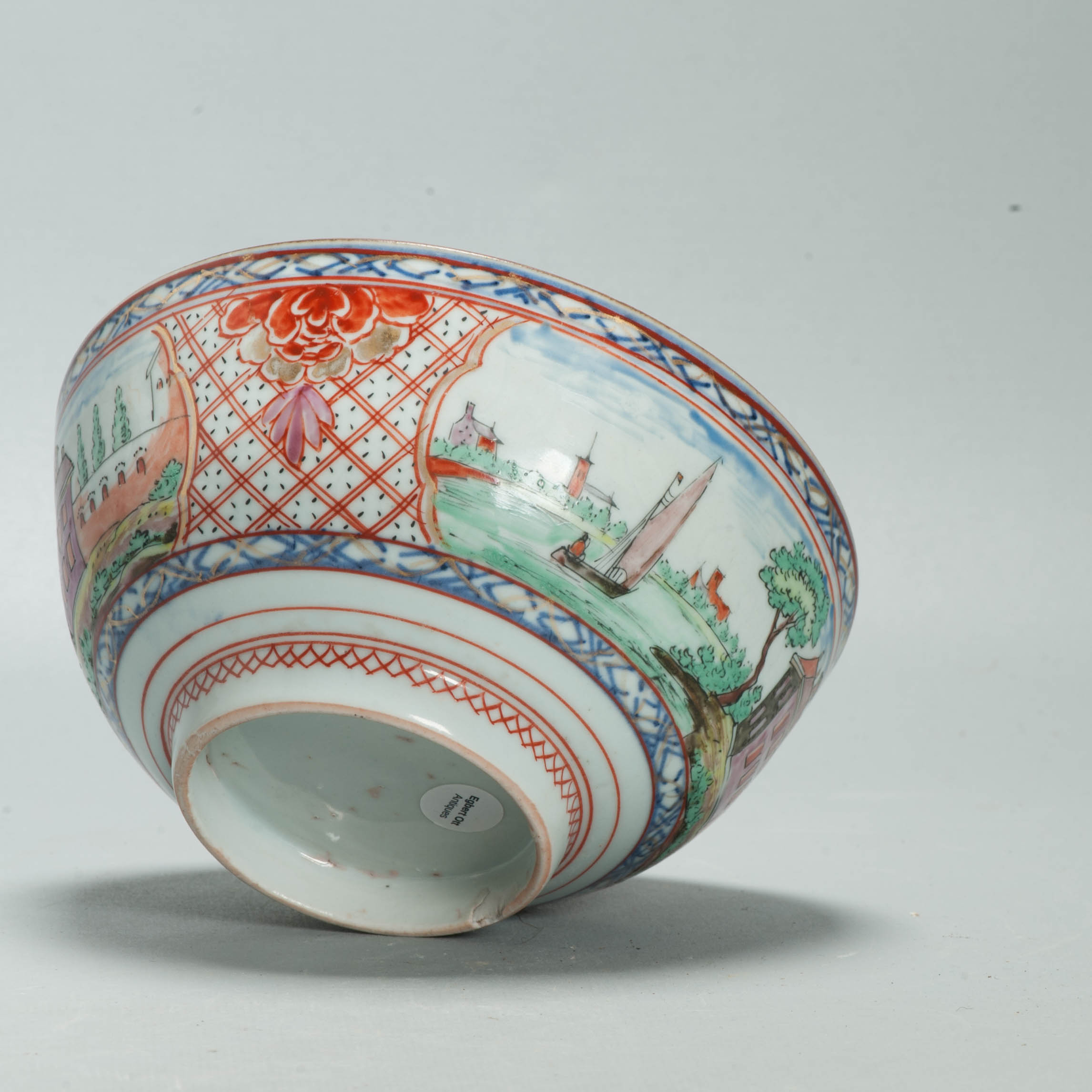 Antique Dutch-decorated Chinese Landscape Topography Bowl, circa 1730-1740 - Image 9