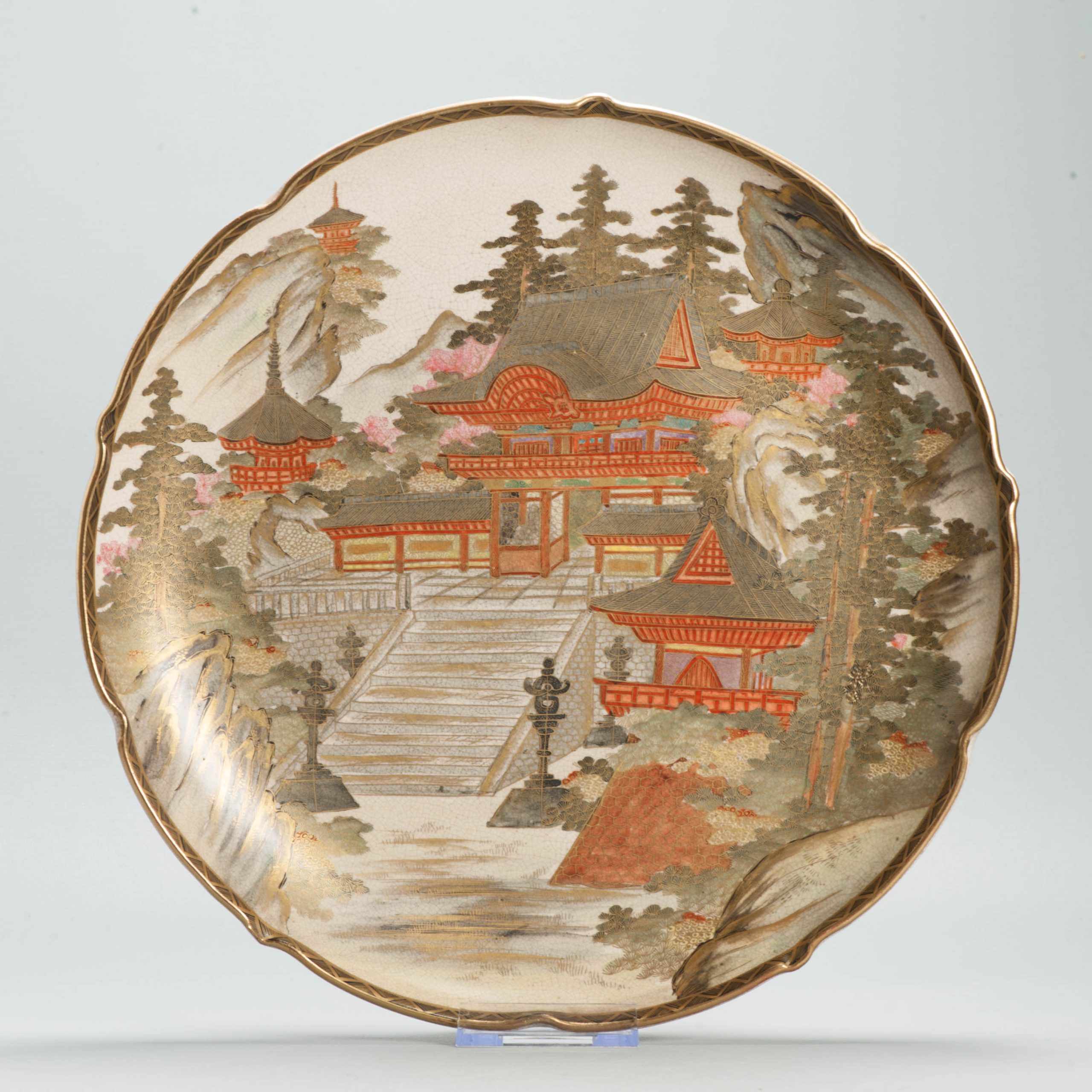 Antique Japanese Satsuma Charger 31cm Meiji Period Figural Plate Gilt Decoration - Image 13