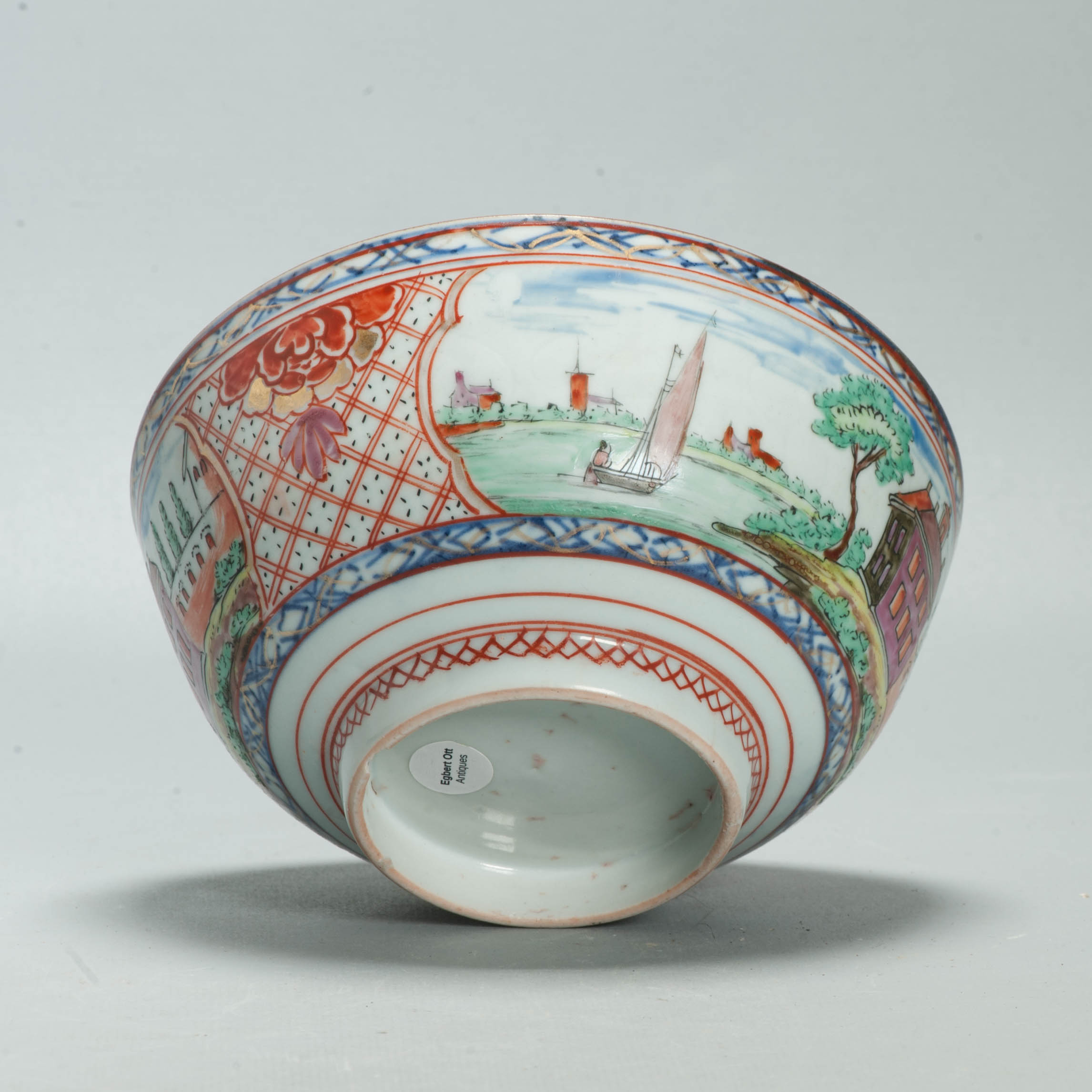 Antique Dutch-decorated Chinese Landscape Topography Bowl, circa 1730-1740 - Image 14