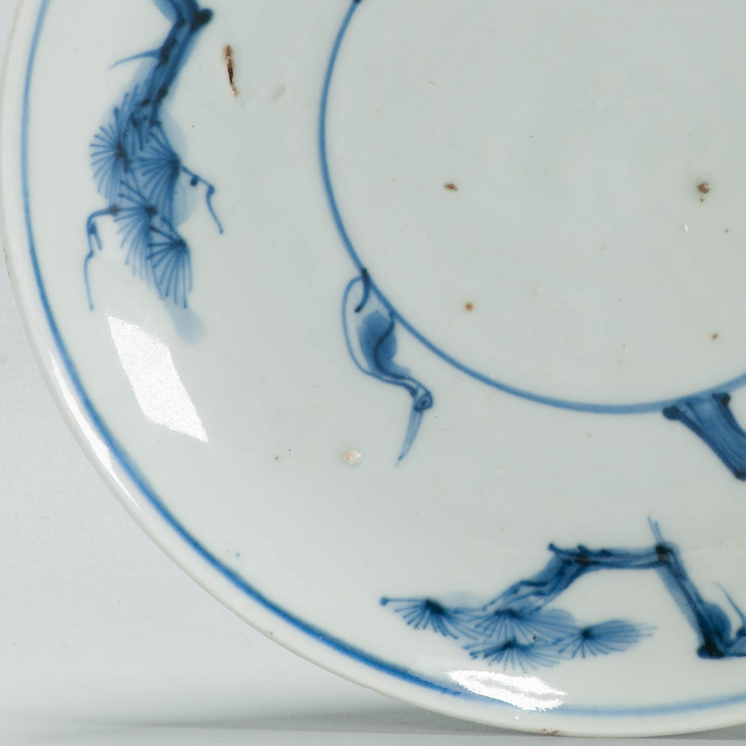 Antique Chinese Ming Kosometsuke Porcelain Plate Blue White Cranes Pine 17th C - Image 4