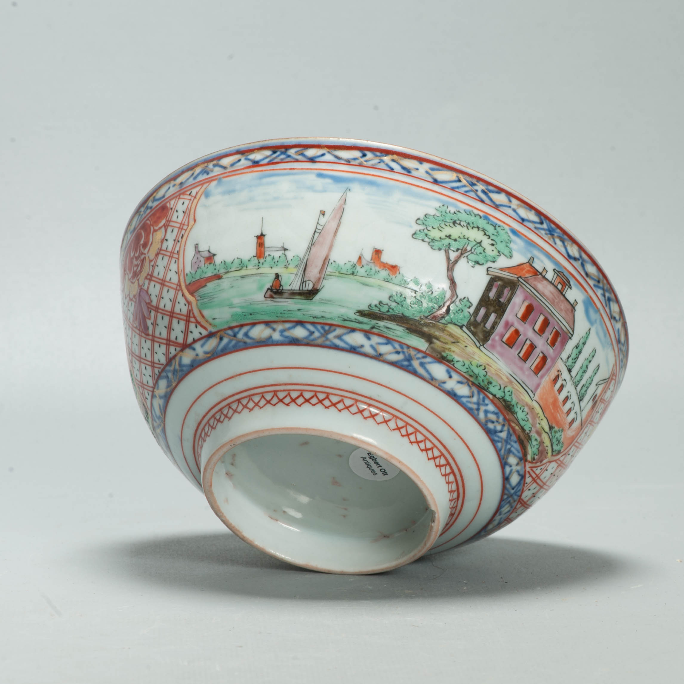Antique Dutch-decorated Chinese Landscape Topography Bowl, circa 1730-1740 - Image 19