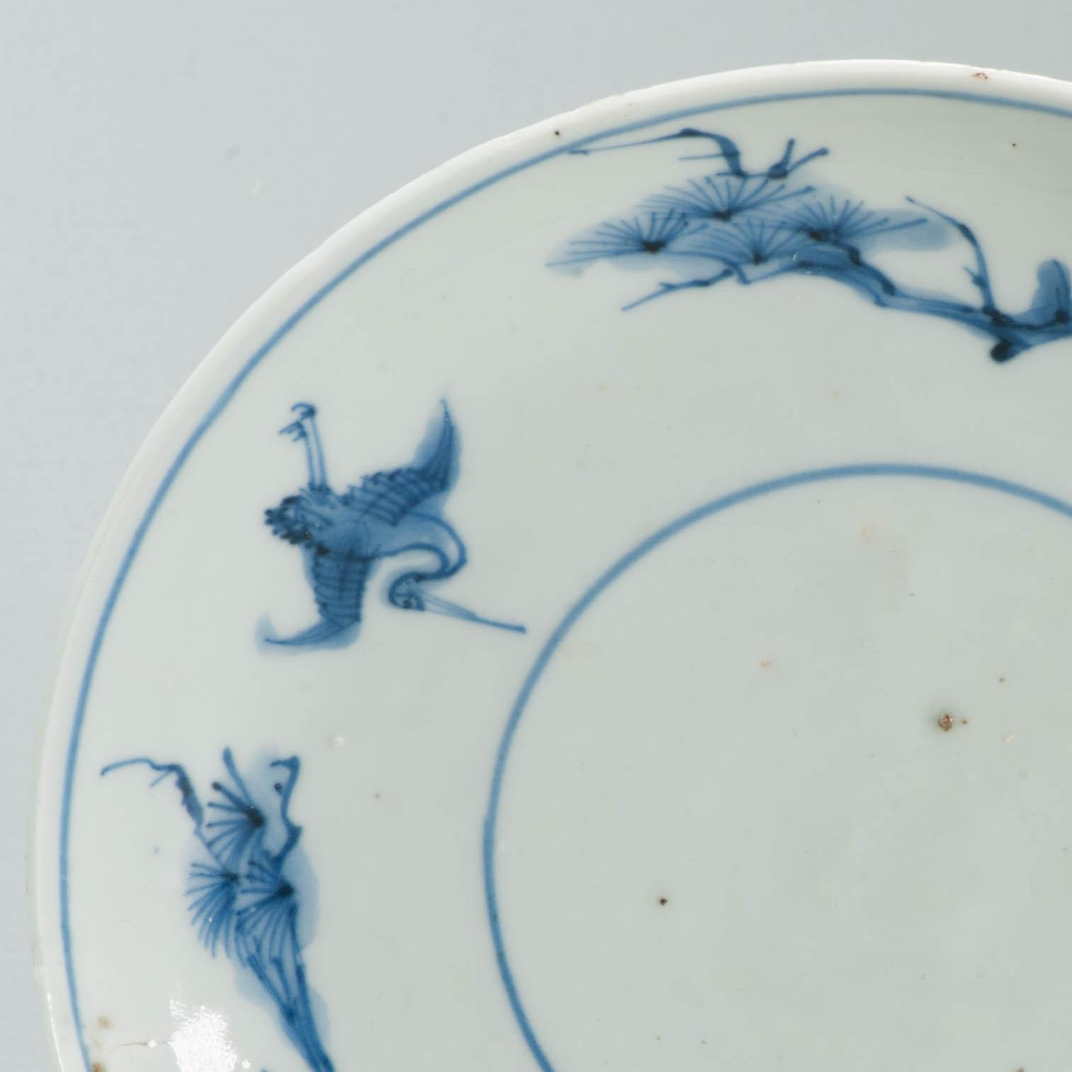 Antique Chinese Ming Kosometsuke Porcelain Plate Blue White Cranes Pine 17th C - Image 5