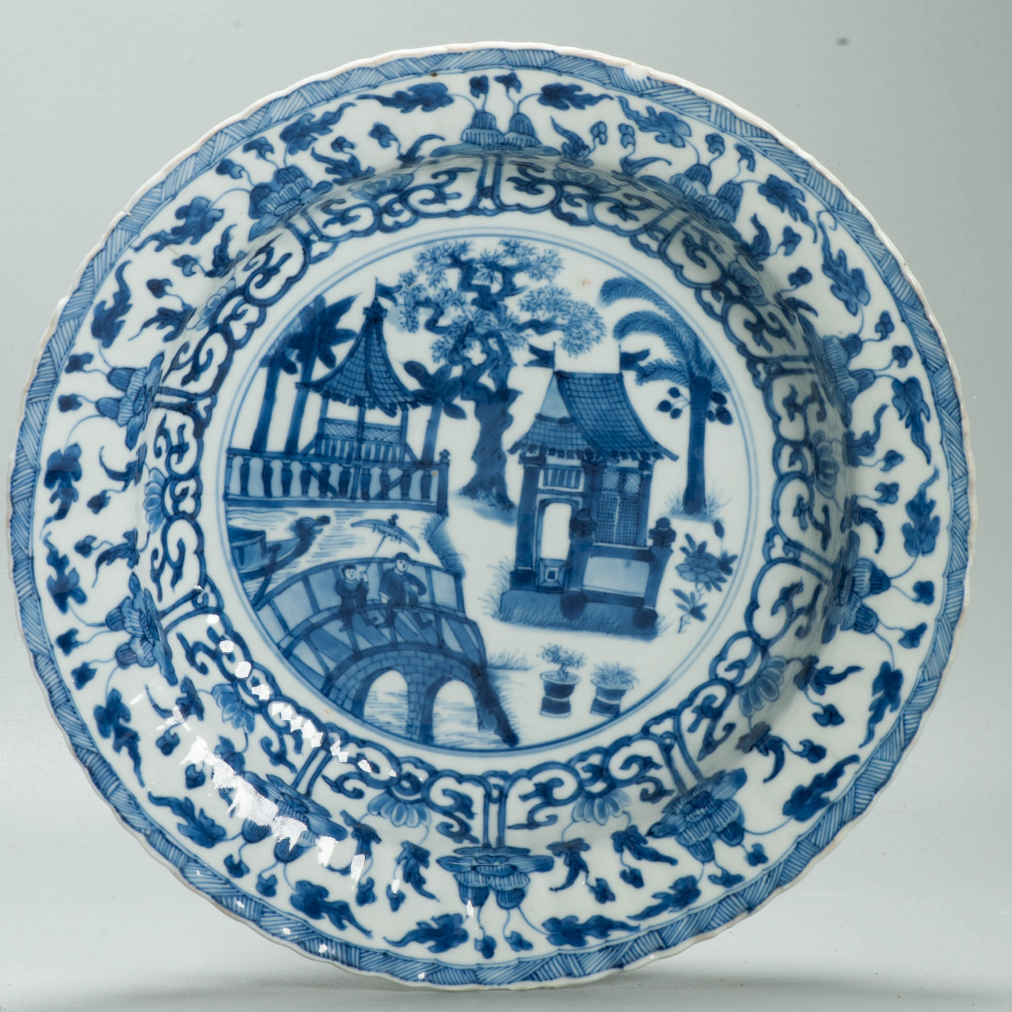 Very Rare Antique Chinese Kangxi Blue & White Porcelain Batavia City Dish - 图片 9