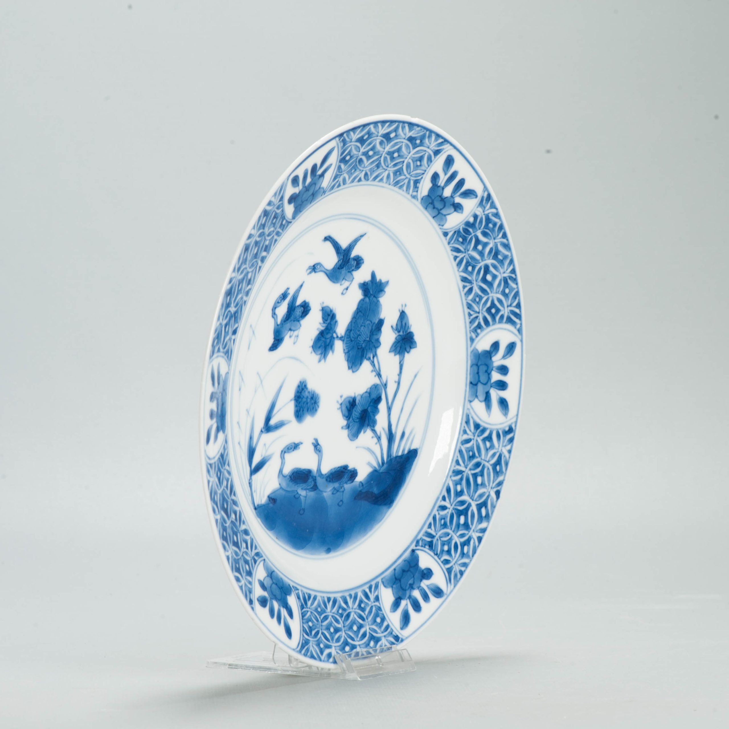 Antique Chinese Kangxi Blue & White Porcelain Dish Ducks Flying c.1700 - 图片 4
