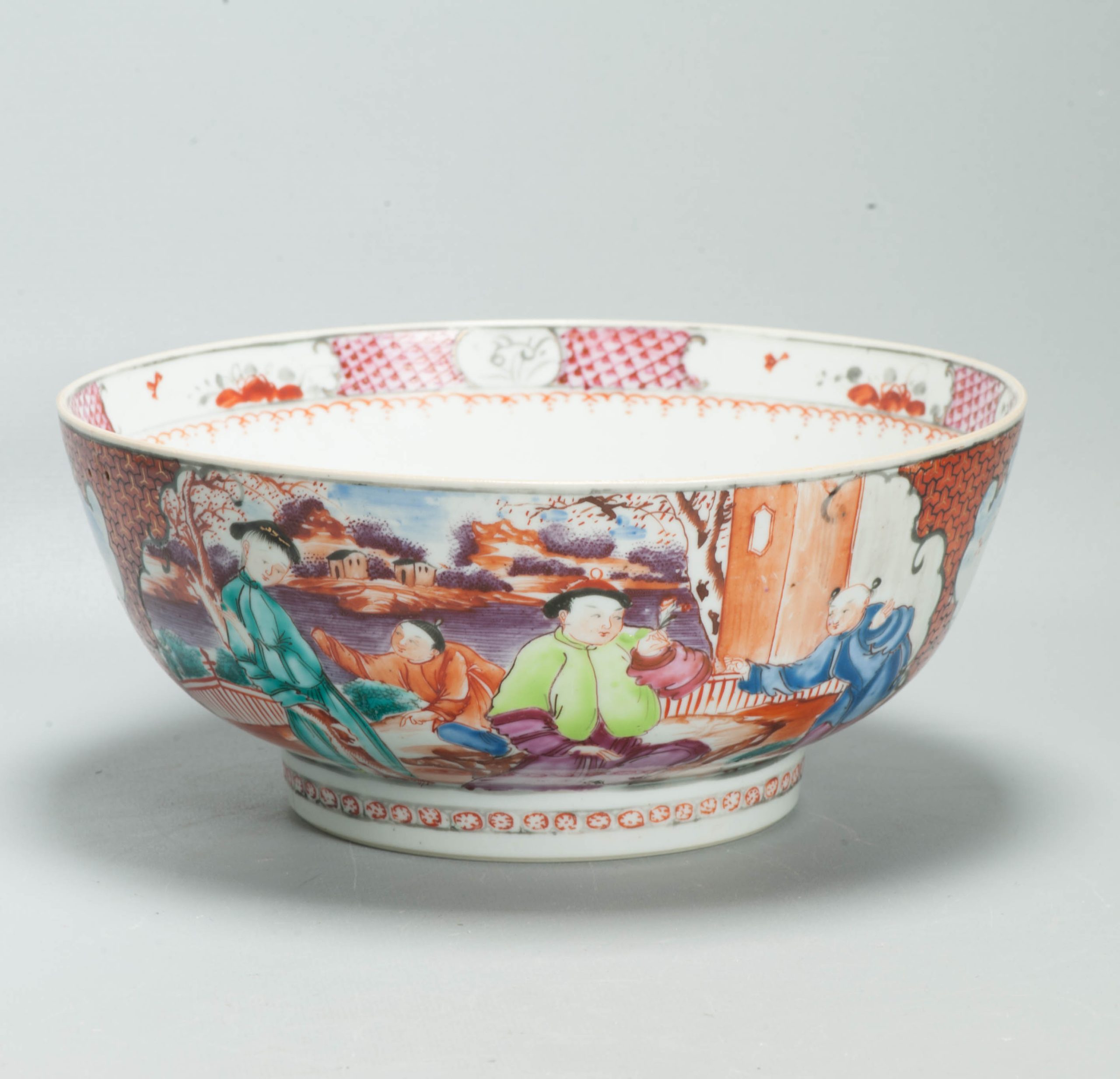 Antique Chinese Qianlong Famille Rose Porcelain Bowl Mandarin Scene 18th Century