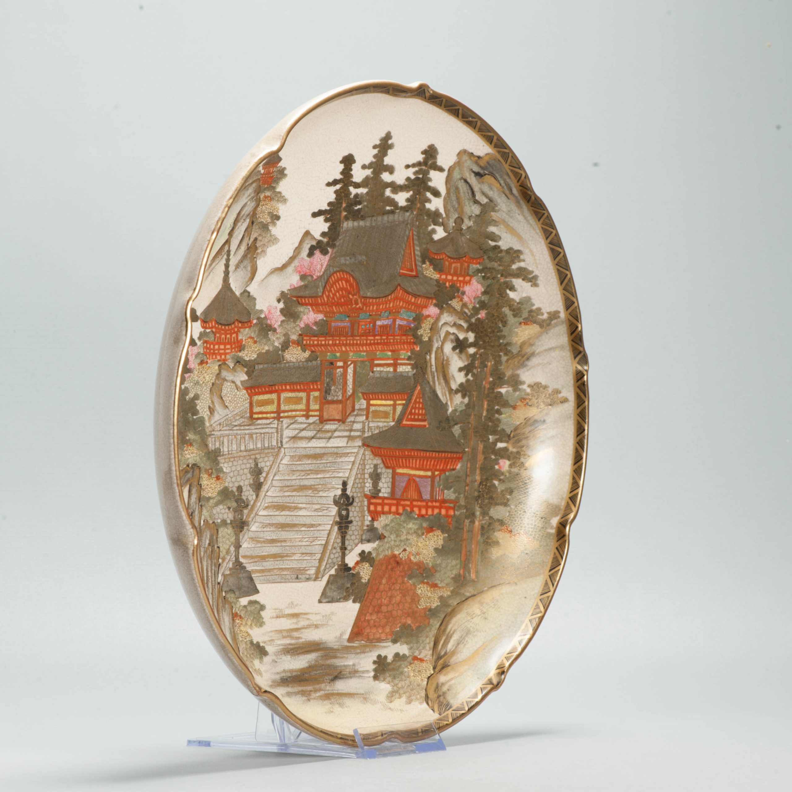 Antique Japanese Satsuma Charger 31cm Meiji Period Figural Plate Gilt Decoration - Image 3