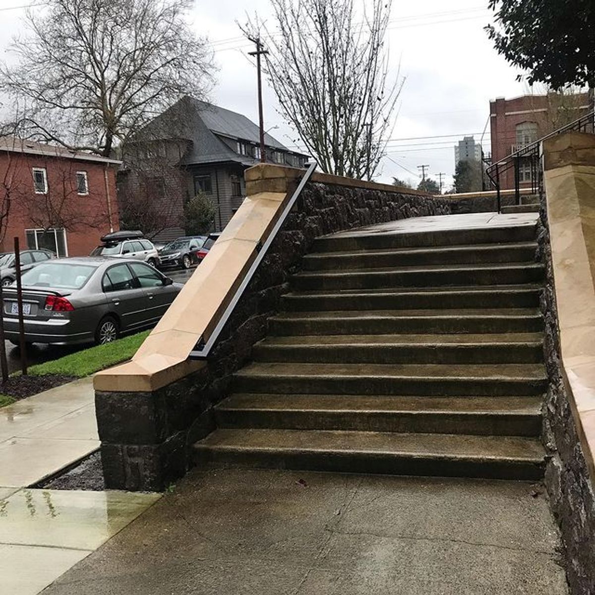 Image for skate spot Westminster Presbyterian 9 Stair Pop Out Rail