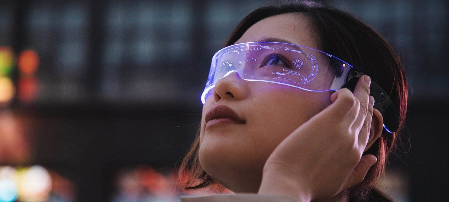 Woman with smart glasses