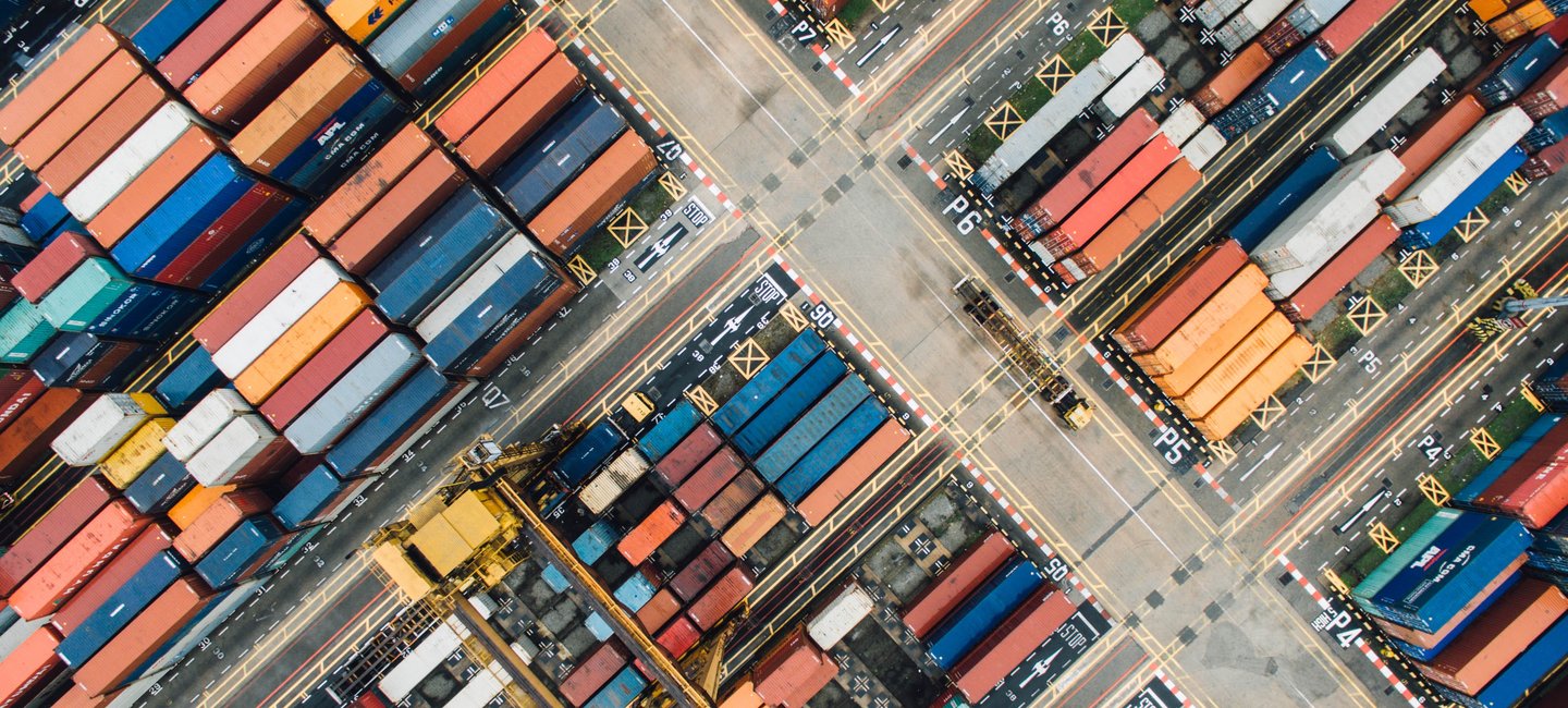 Birds eye view of shipping containers