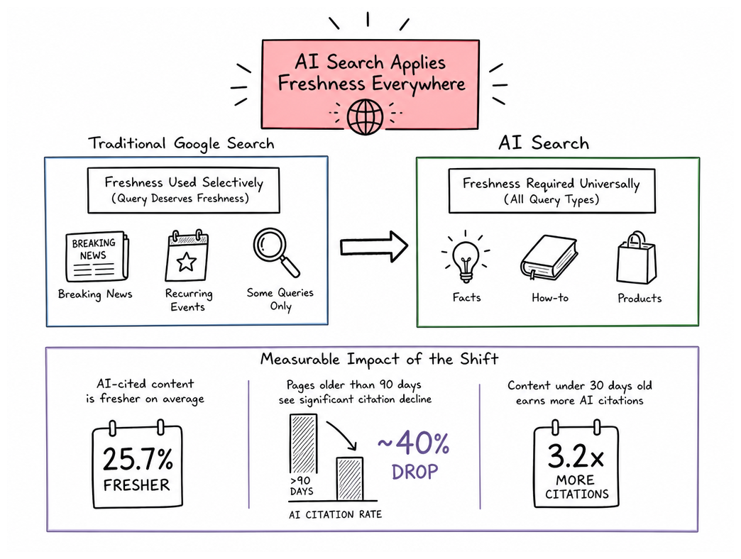 How AI Search Applies Universal Freshness Pressure