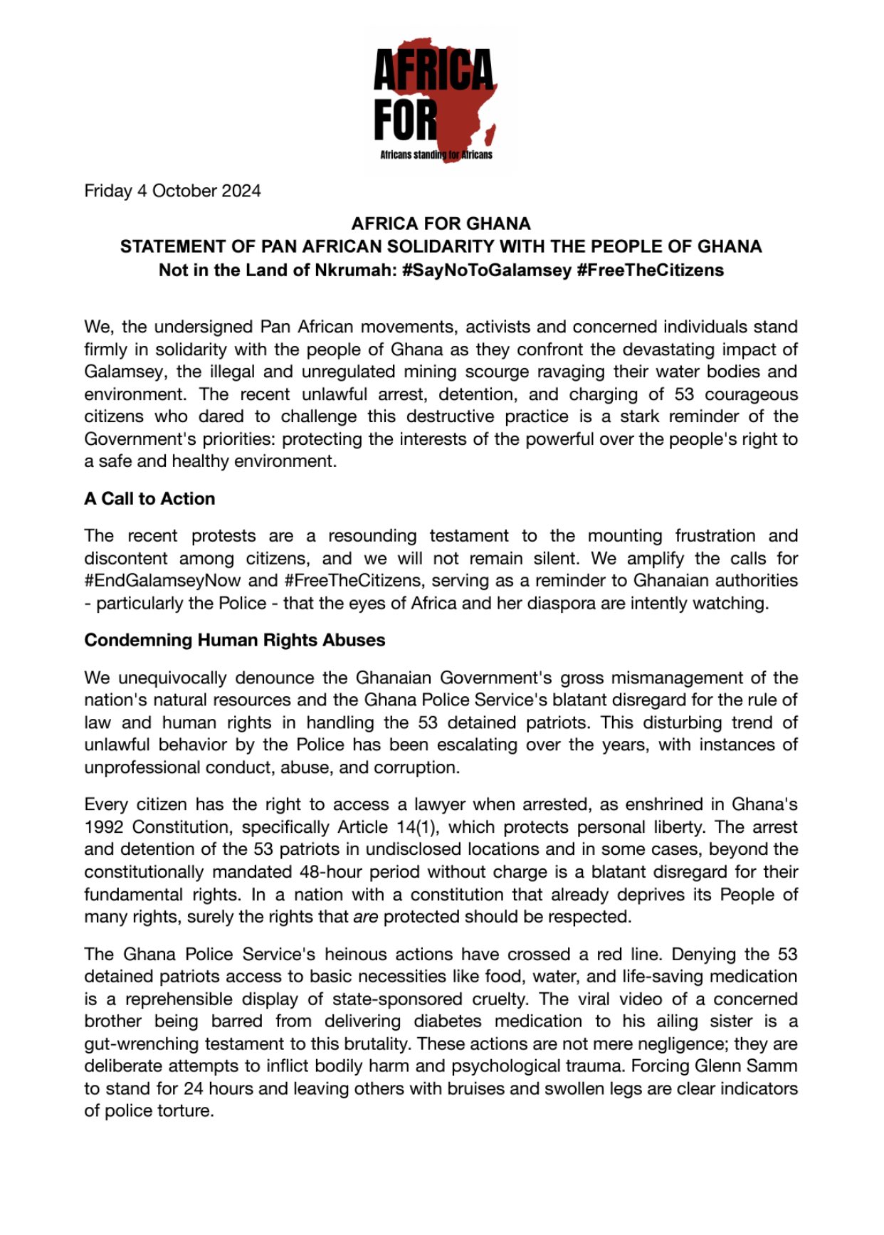 The Pan African Movement Condemns Galamsey, Supports Ghanaian Protesters