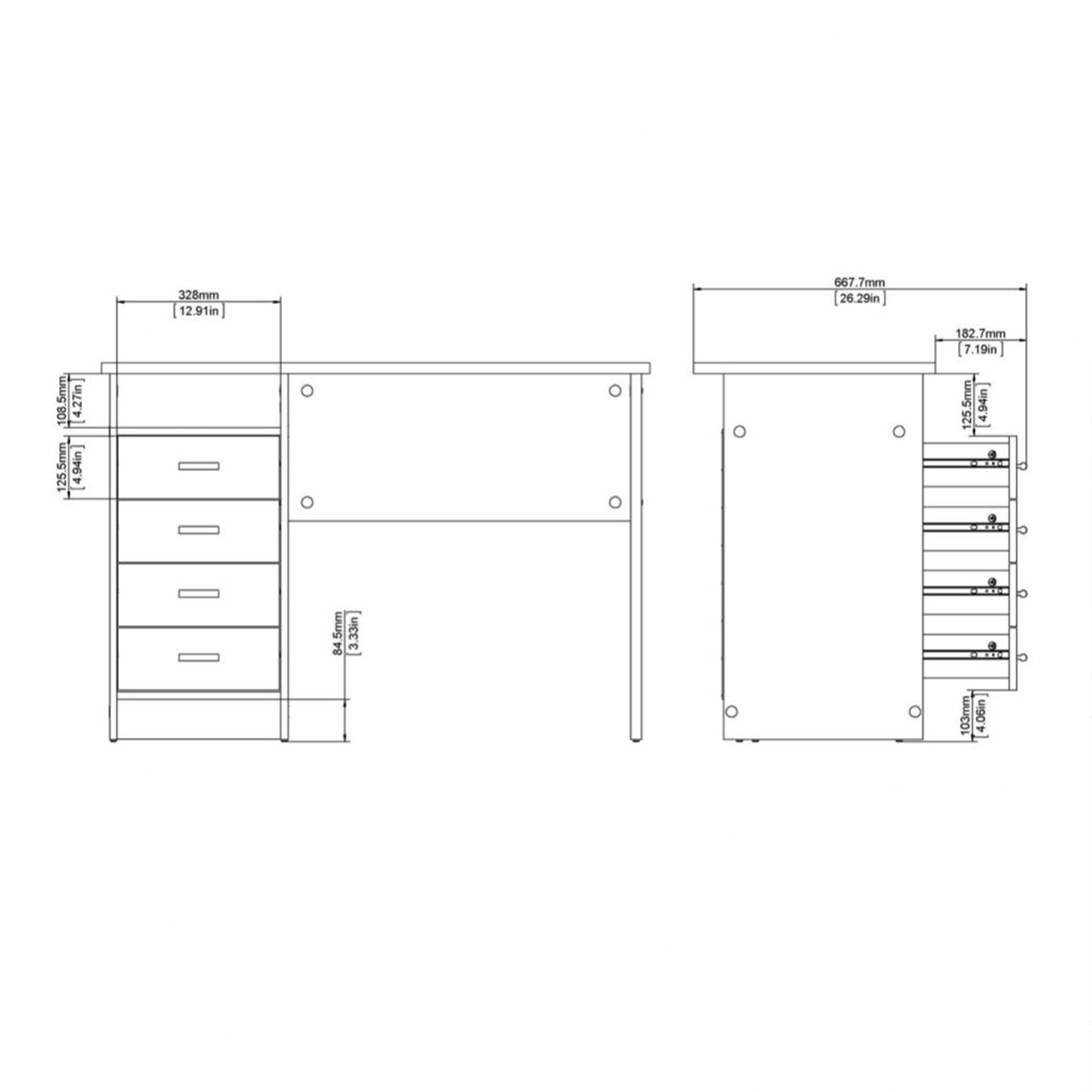 4 Drawer Desk with Storage - White or Oak 110cm Home Office Workstation - Picture 21 of 22