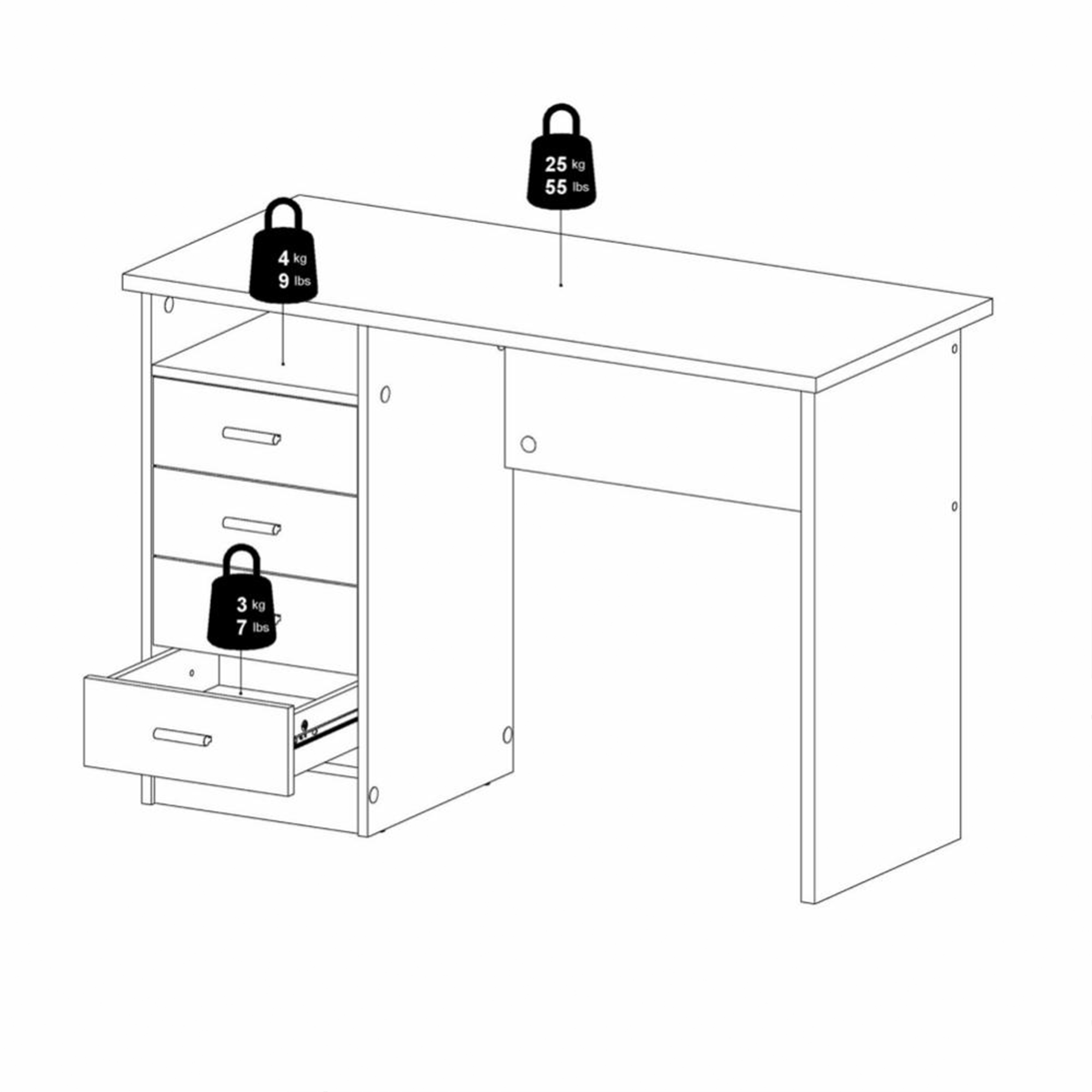 4 Drawer Desk with Storage - White or Oak 110cm Home Office Workstation - Picture 22 of 22