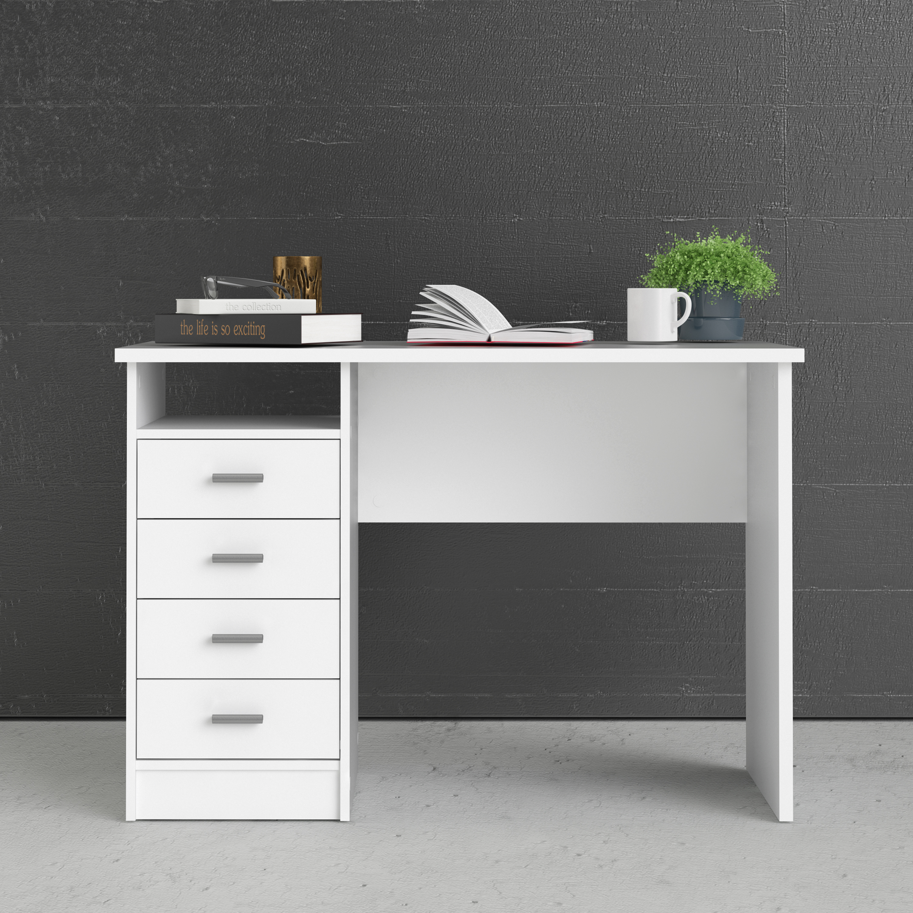 4 Drawer Desk with Storage - White or Oak 110cm Home Office Workstation - Picture 15 of 22