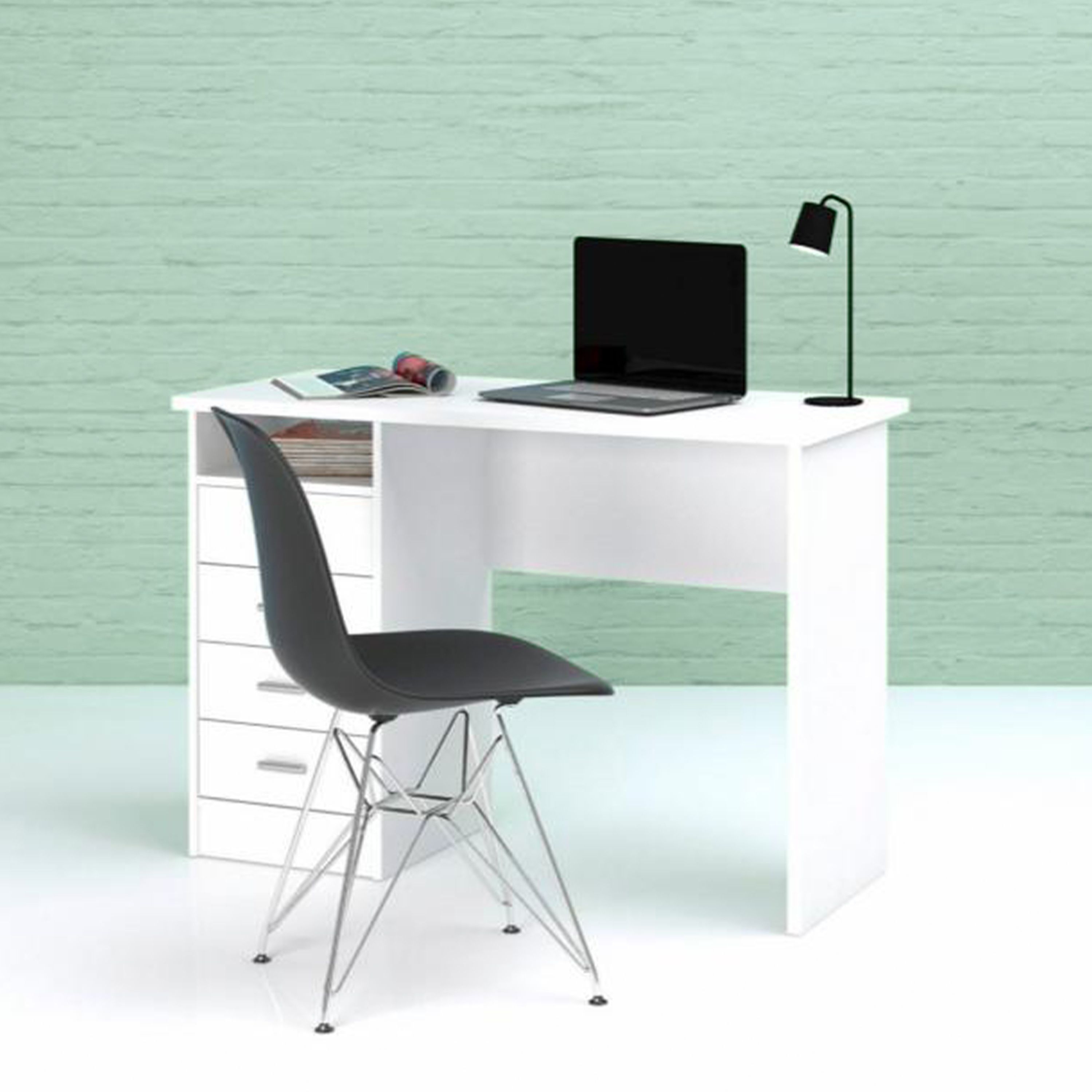 4 Drawer Desk with Storage - White or Oak 110cm Home Office Workstation - Picture 16 of 22