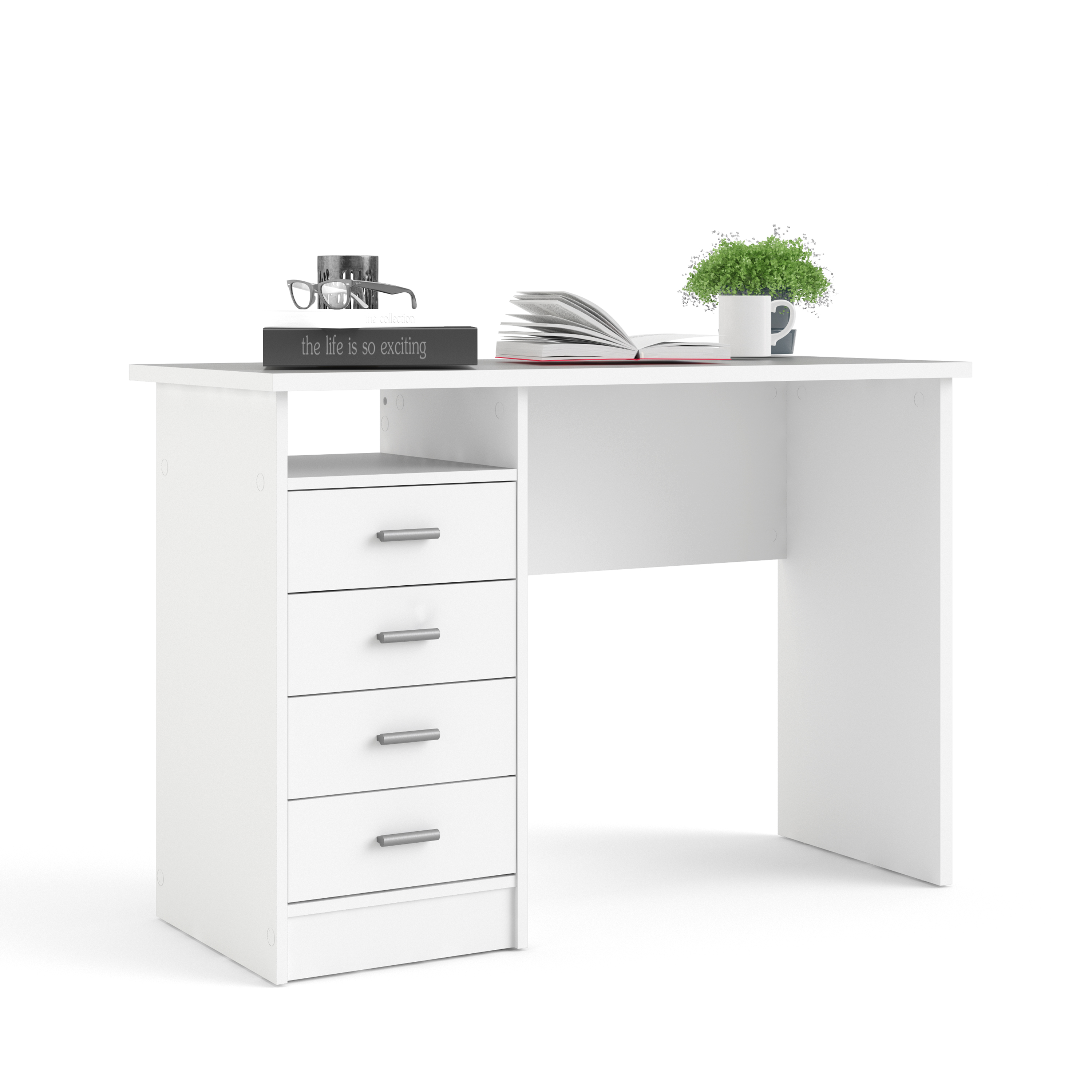 4 Drawer Desk with Storage - White or Oak 110cm Home Office Workstation - Picture 17 of 22