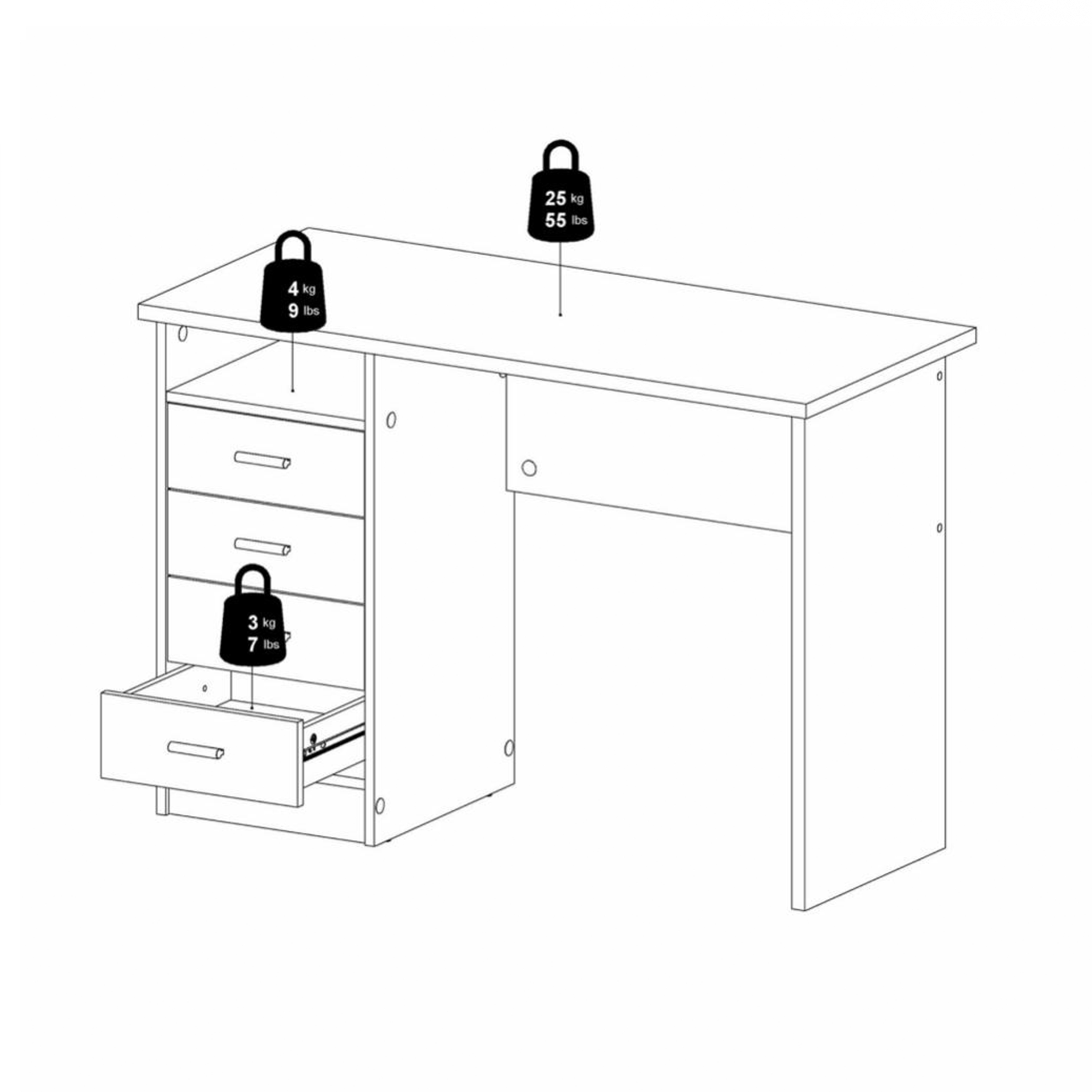 4 Drawer Desk with Storage - White or Oak 110cm Home Office Workstation - Picture 11 of 22