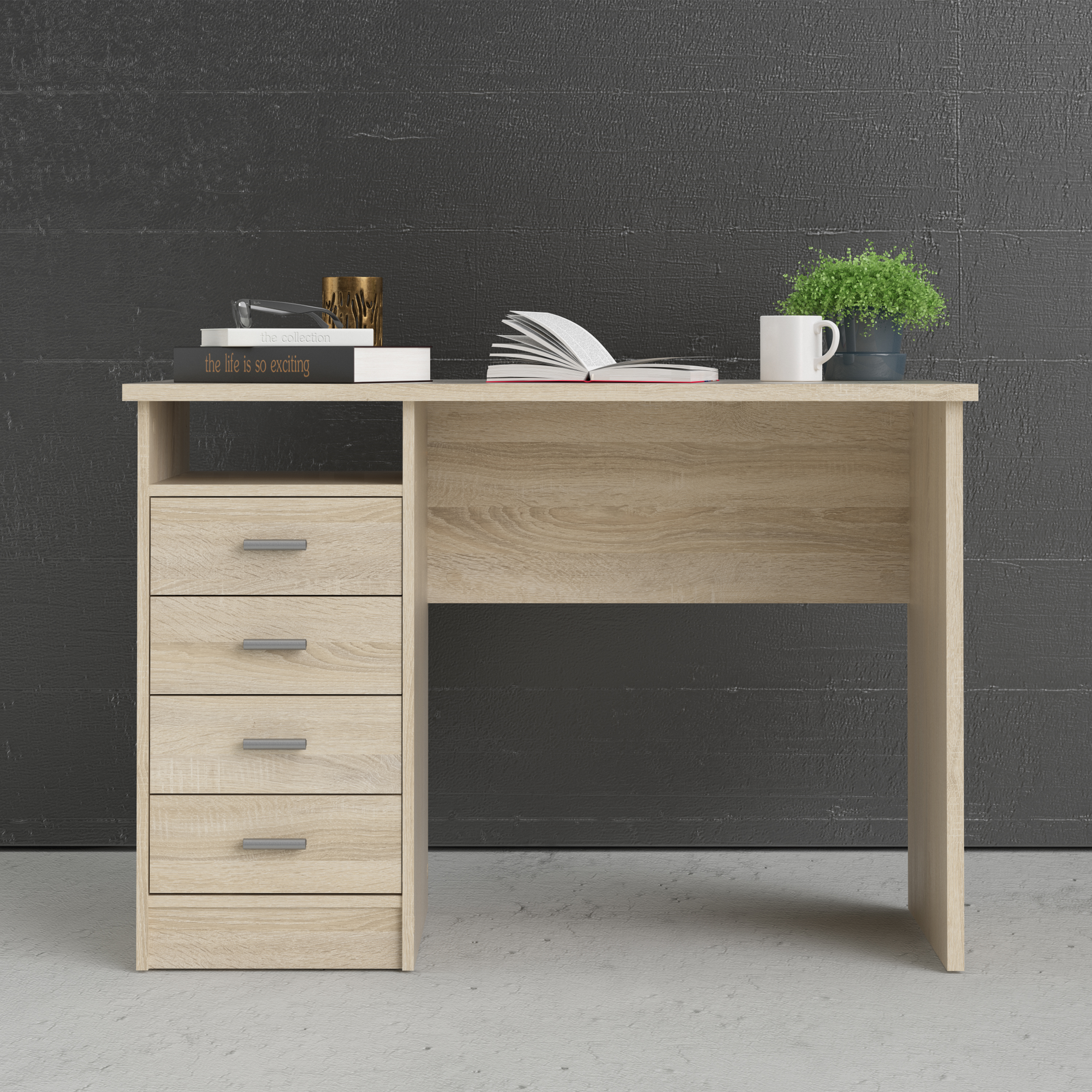 4 Drawer Desk with Storage - White or Oak 110cm Home Office Workstation - Picture 5 of 22