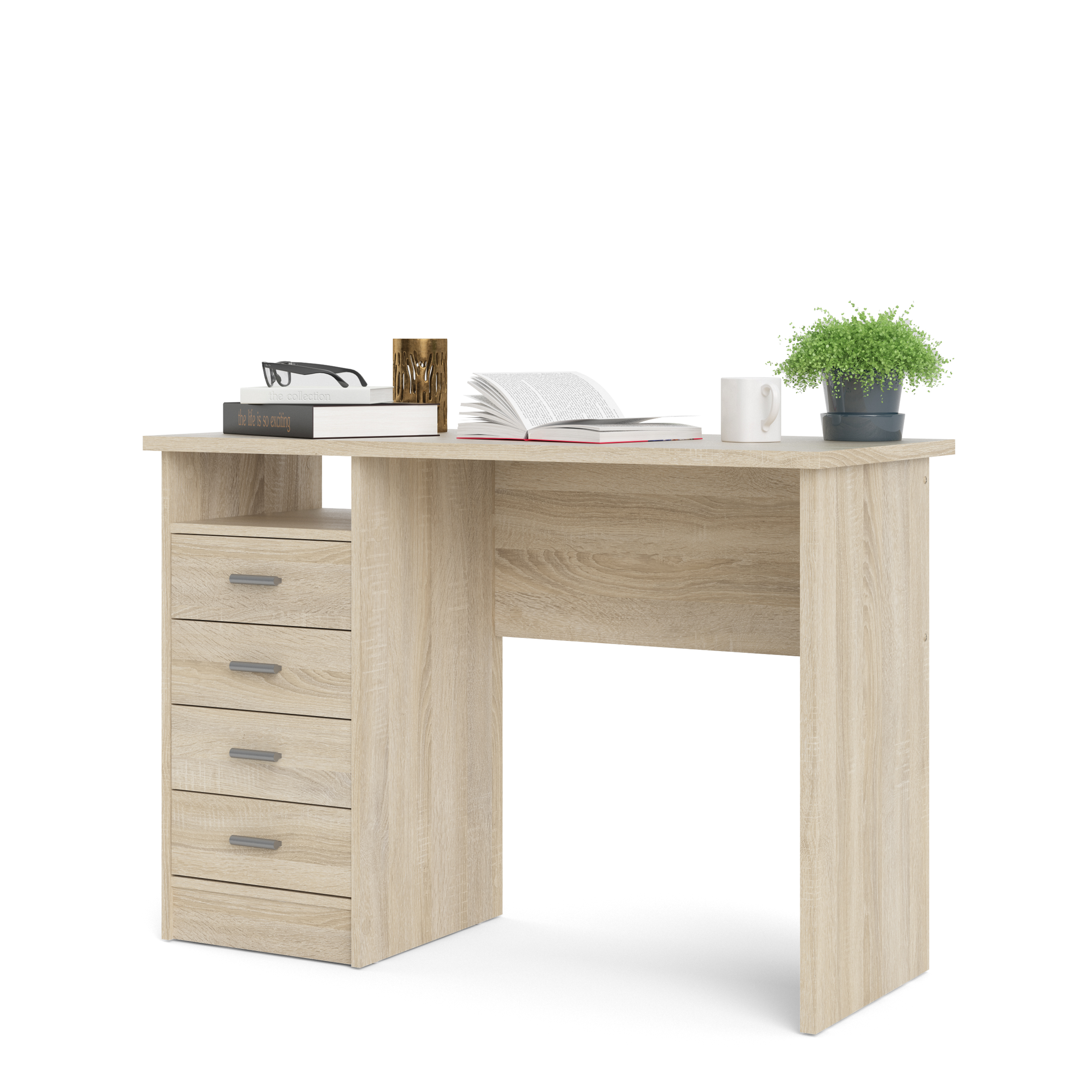 4 Drawer Desk with Storage - White or Oak 110cm Home Office Workstation - Picture 6 of 22
