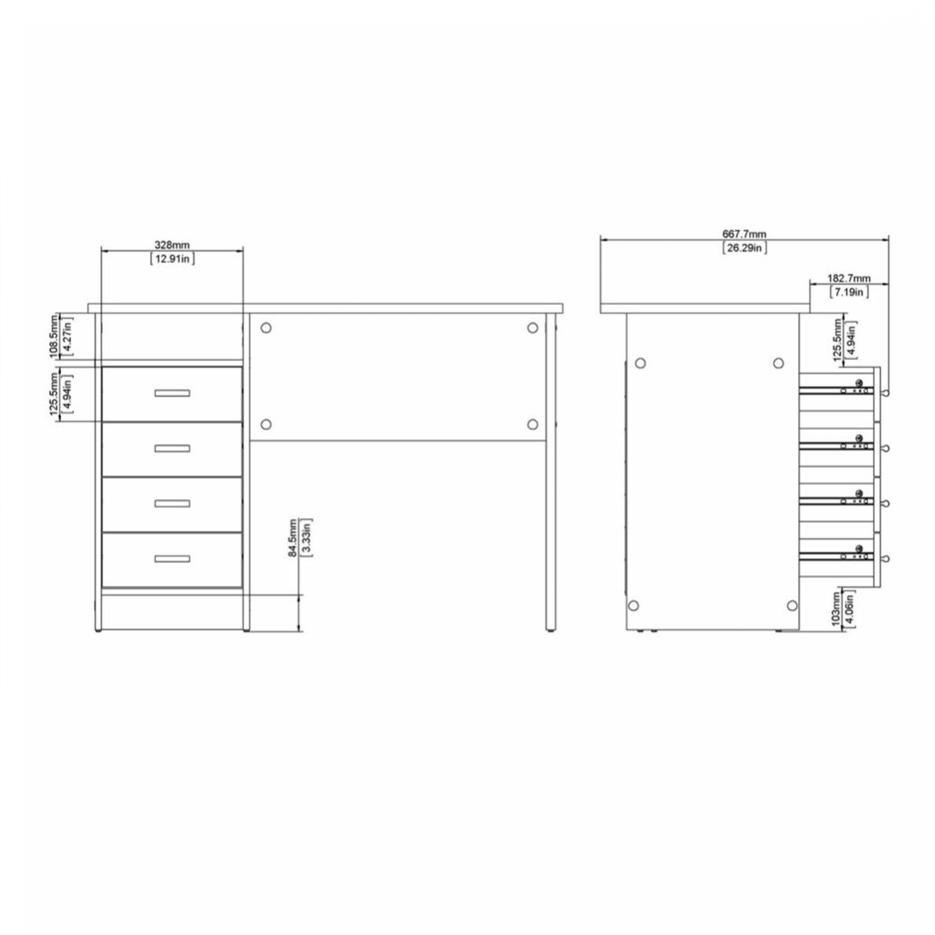 4 Drawer Desk with Storage - White or Oak 110cm Home Office Workstation - Picture 10 of 22