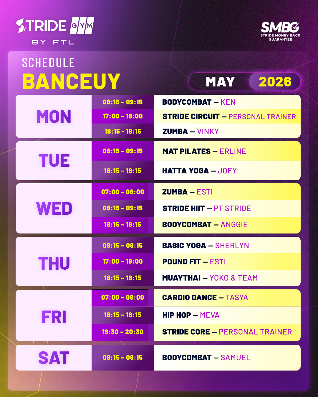 Schedule Stride Banceuy December 2026 