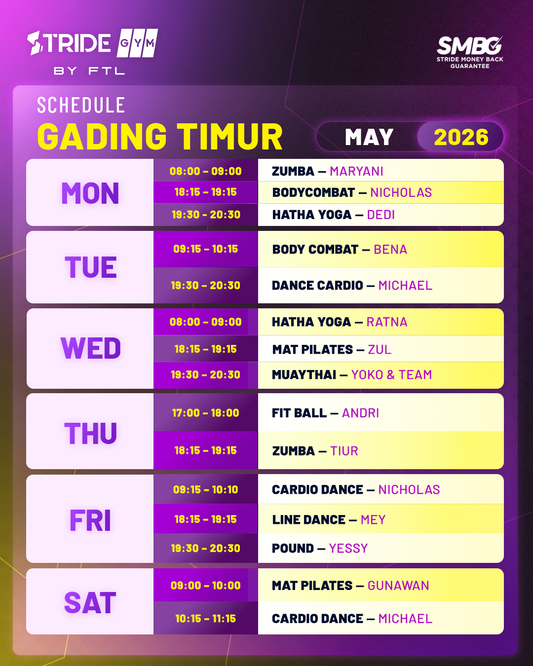 Schedule Stride Gading Timur December 2026 