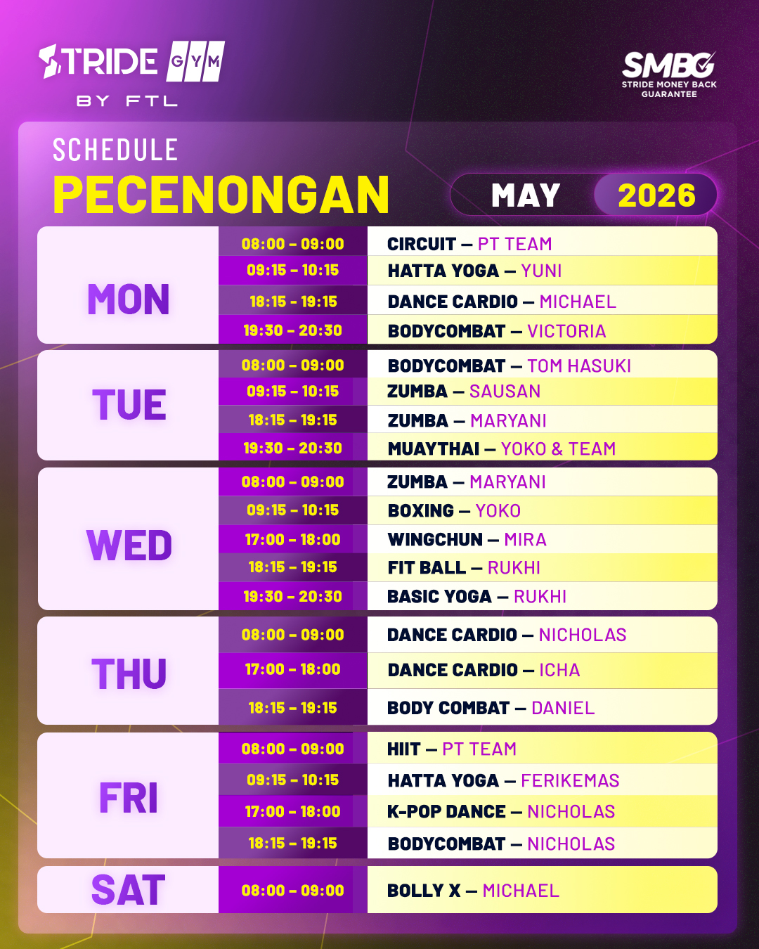 Schedule Stride Pecenongan December 2026 