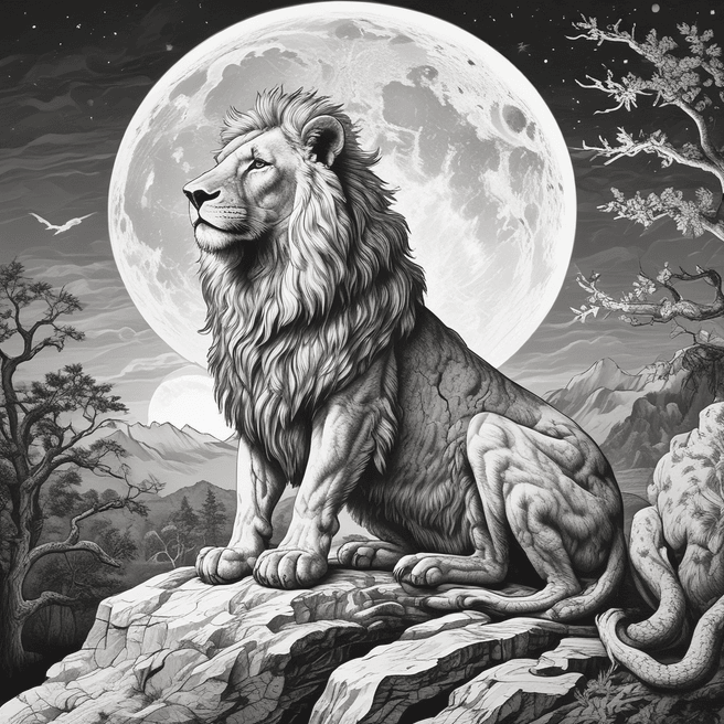 Majestic Lion King Illustration in Black & White