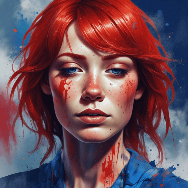 Surreal 3D Render: Female Figure with Vibrant Red Hair