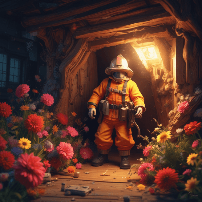 Creative Image Generation with Courageous Firefighter and Expressive Children's Drawing in Cinema4D