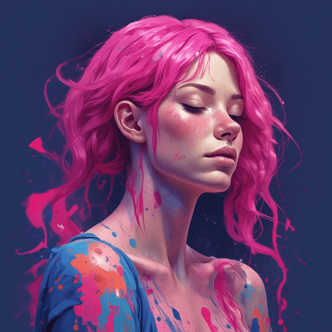 Surreal 3D Render: Dreamy Female Figure with Pink Hair