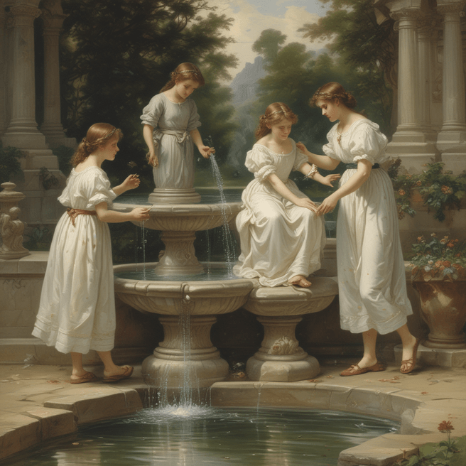 Innocent childhood joy by the fountain in a park