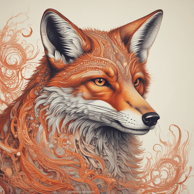 Fiery Fox Portrait: Captivating Red and Orange Artwork