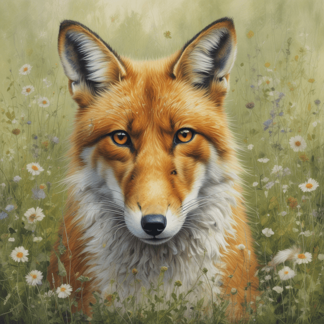 Enchanting Oil Painting of Cute Fox in Forest Meadow – Lucy Grossmith & Carne Griffiths