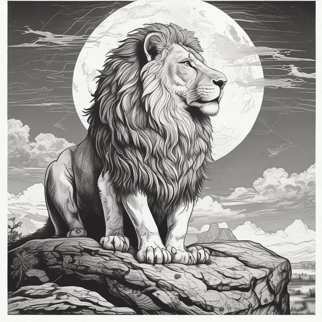 Majestic Lion King Illustration in Black & White