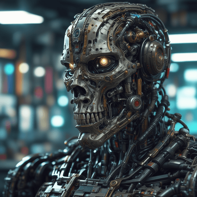 Dark Fantasy War Cyborg Portrait: Devil-Armor Cosmic Light