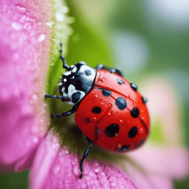 Macro Raindrop Art: Ladybug in Water on Flower Petal