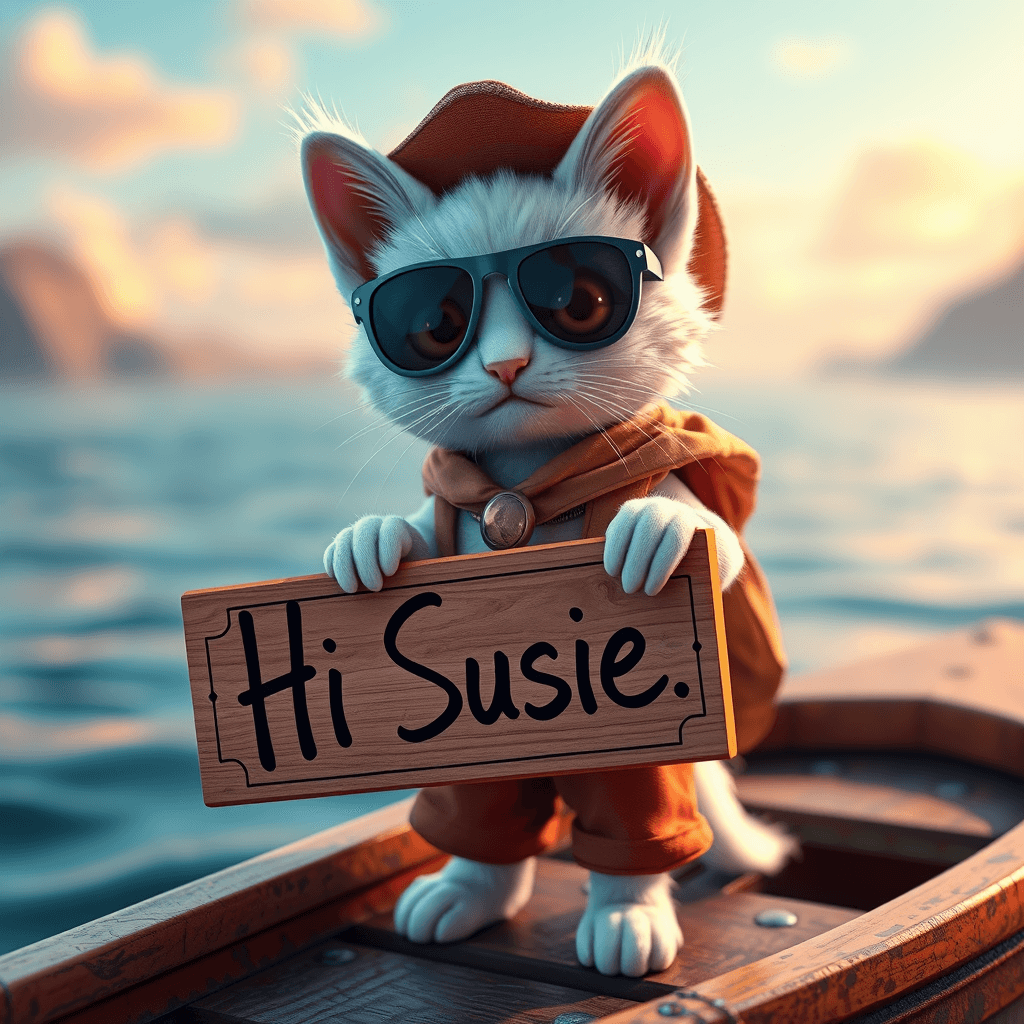 Adorable 3D Render: Cute Kitten in Desert Explorer Outfit with Vibrant Graffiti Art