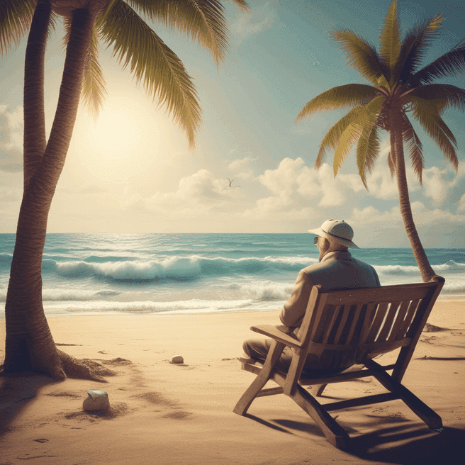 Retired Man Relaxing on Beach: Captivating 3D Art!