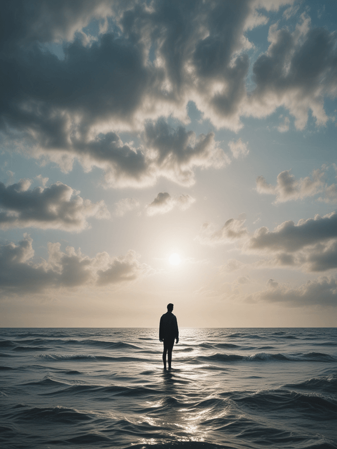Mesmerizing Ocean View: Man Standing Amidst Azure Beauty