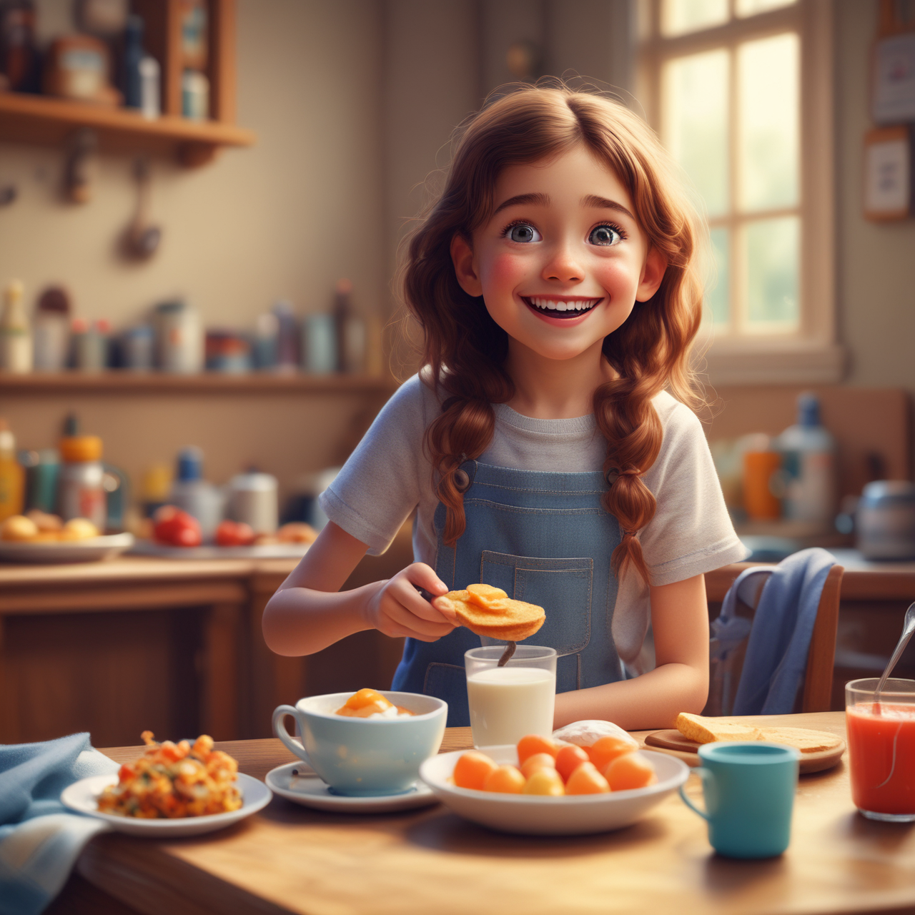 Fulgent AI: Happy Girl Enjoying Breakfast – Pixar Style Portrait