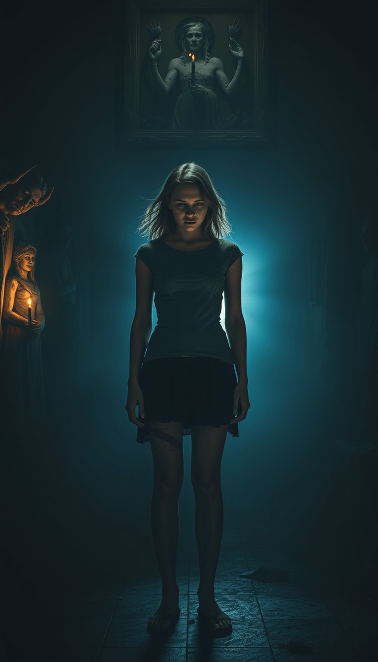 Dark and Cinematic Portrait of Despair and Guilt in a Gloomy Room