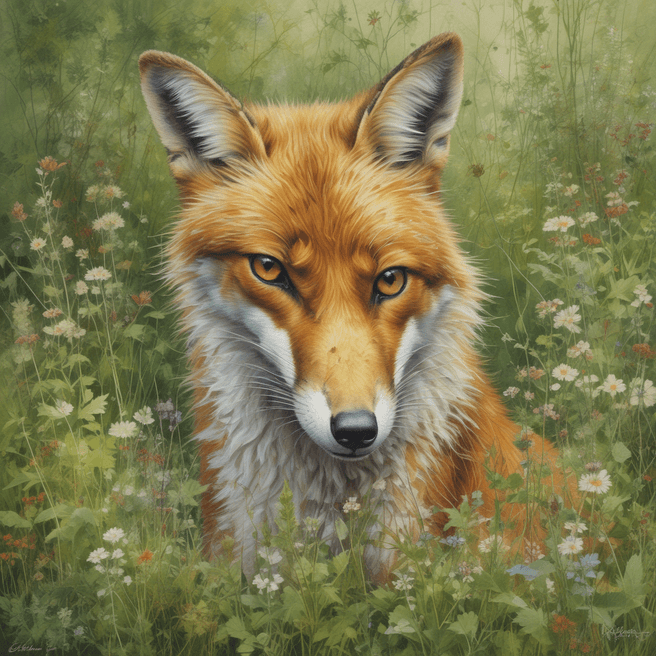 Enchanting Oil Painting of Cute Fox in Forest Meadow – Lucy Grossmith & Carne Griffiths