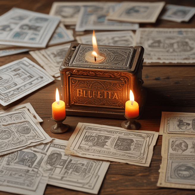 Vintage Bucéta and Postage Stamps: Nostalgic Beauty in Soft Illumination