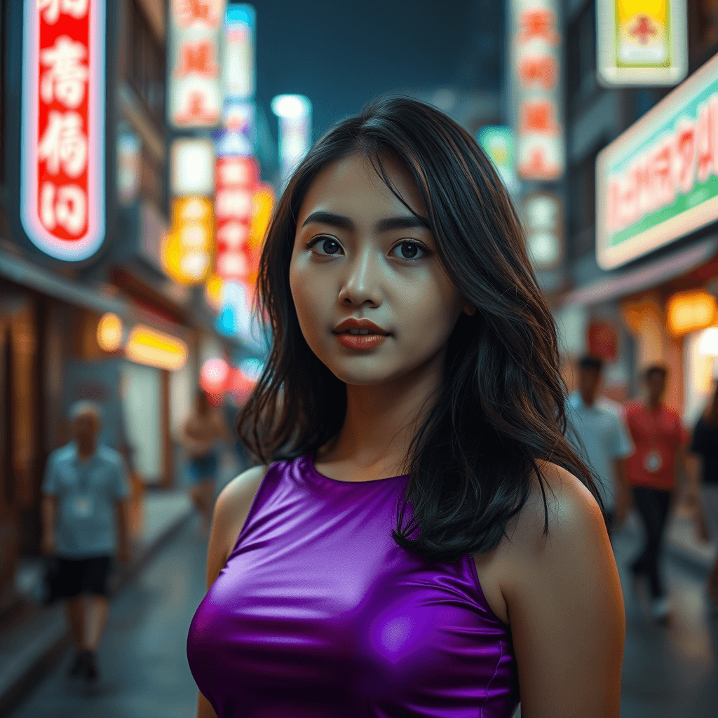 Fulgent AI: Captivating Chinapunk Style Girl Portrait in Neon City