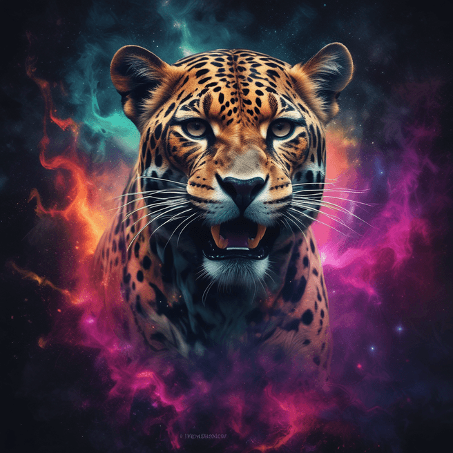Stunning Nebula Jaguar Art on Black Background | Fulgent AI