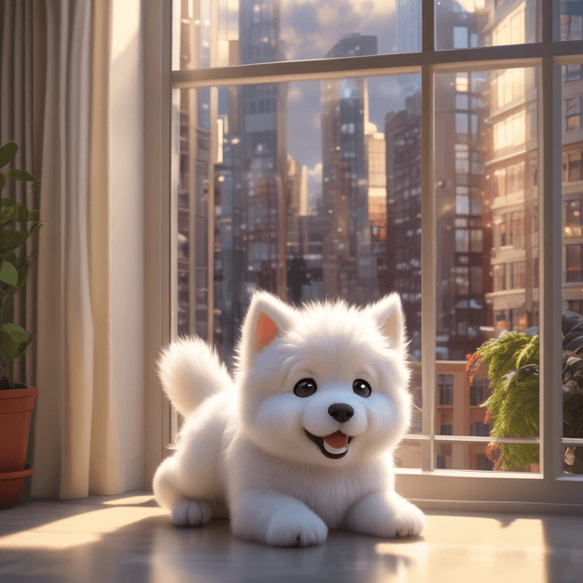 Charming 3D Anime Tatra Shepherd Dog in Vibrant City Scene