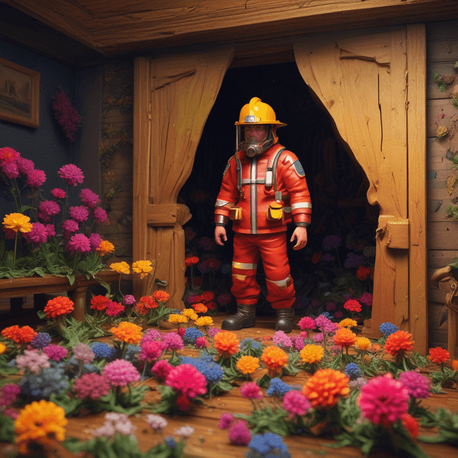 Creative Image Generation with Courageous Firefighter and Expressive Children's Drawing in Cinema4D