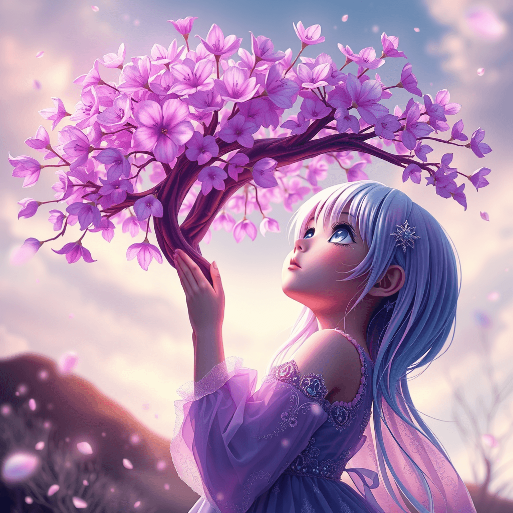 Enchanting 3D Anime Girl Under Ethereal Tree