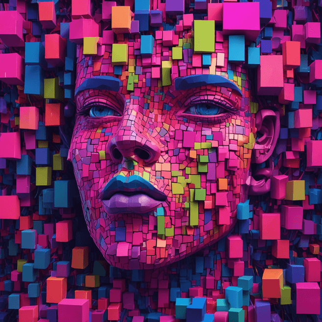 Spectacular 3D Geometric Face Illustration in Neon Colors